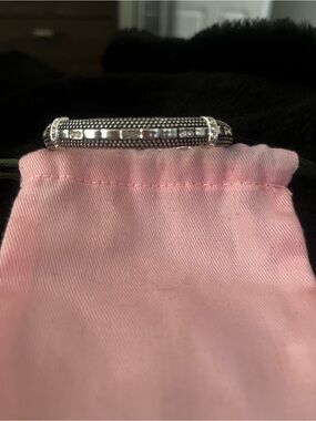 Silver Tone Textured Bar Pave Bracelet